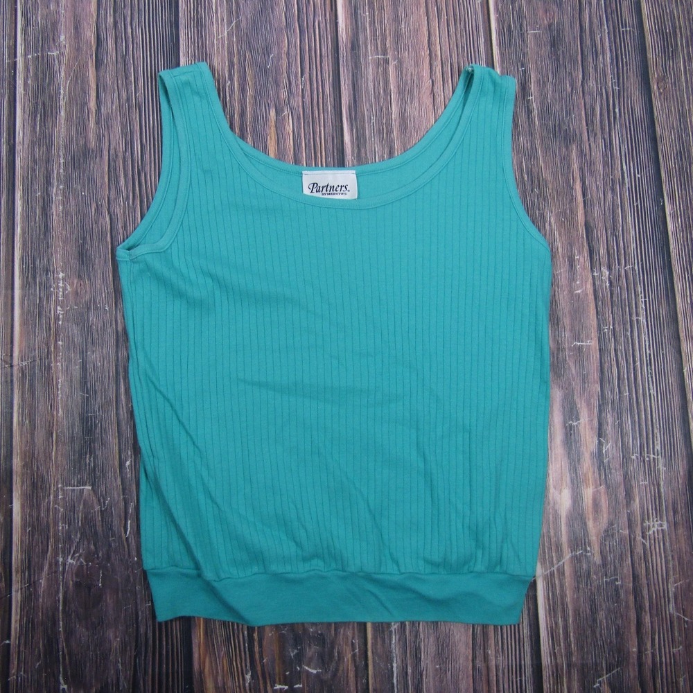Vintage Partners By Mervyns Tank Top Womens Large Green Ribbed Scoop Neck Japan